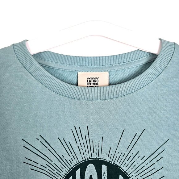 Unisex Hola Graphic Teal Sweatshirt Latino Heritage Month Size Med Casual - Picture 4 of 9